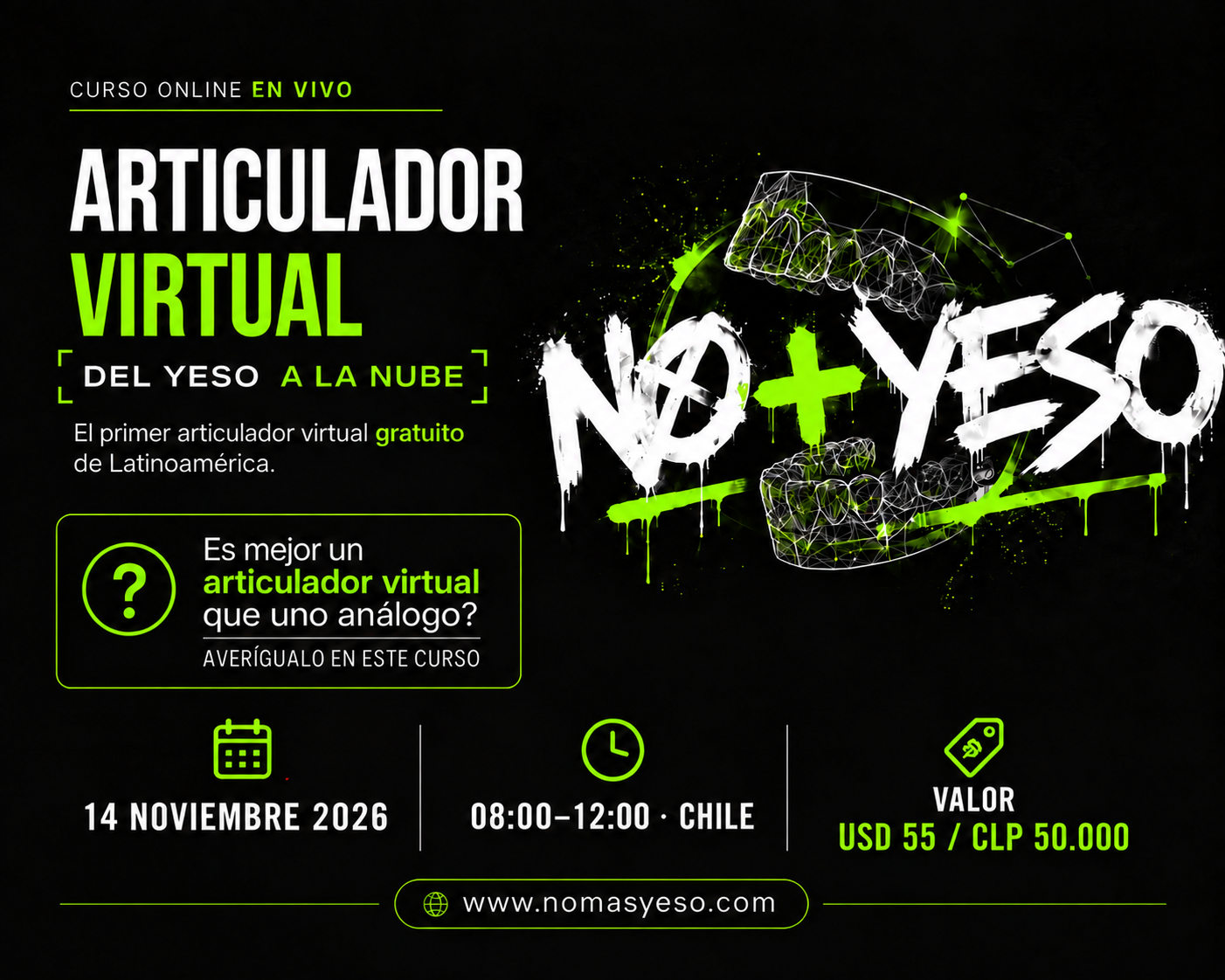 Portada del curso Articuladores Virtuales: Del Yeso a la Nube: Sesión intensiva en vivo para dejar el articulador de yeso atrás y montar tus casos en el entorno digital.